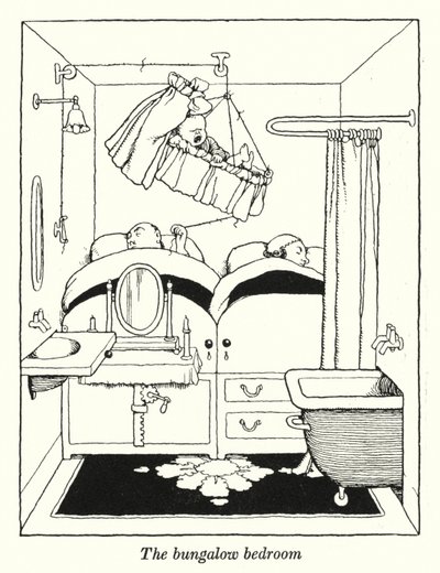 Bungalow soveværelset (litho) af William Heath Robinson