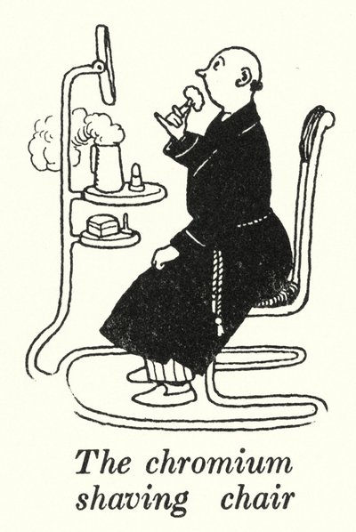 Den krom barberstol (litho) af William Heath Robinson