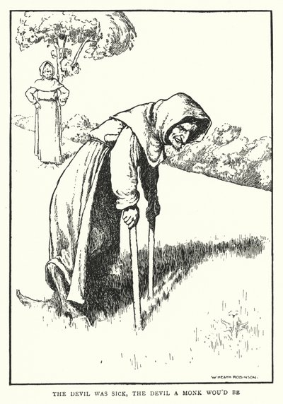 Djævelen var syg, djævelen en munk ville være (litho) af William Heath Robinson