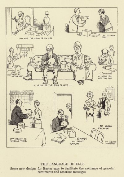 Æggenes sprog, nogle nye designs til påskeæg for at lette udvekslingen af yndefulde følelser og amorøse beskeder af William Heath Robinson