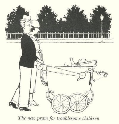 Den nye barnevogn til besværlige børn (litho) af William Heath Robinson