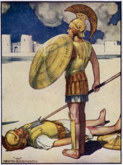 Dødens skygge faldt over Hector (farve litho) af William Heath Robinson