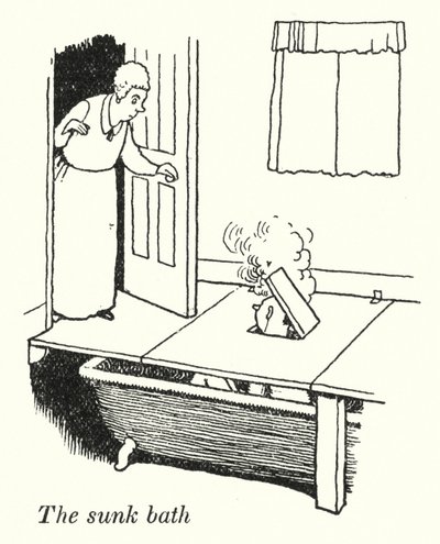Det nedsænkede bad (litho) af William Heath Robinson