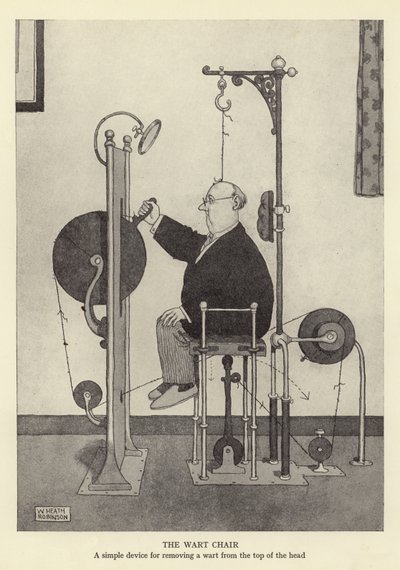 Vortestolen, en enkel anordning til at fjerne en vorte fra toppen af hovedet af William Heath Robinson