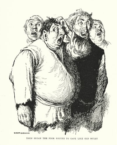 Så begyndte de stakkels slyngler at gabe som gamle muldyr (litho) af William Heath Robinson