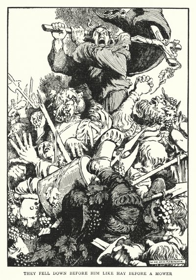 De faldt ned foran ham som hø foran en plæneklipper (litho) af William Heath Robinson