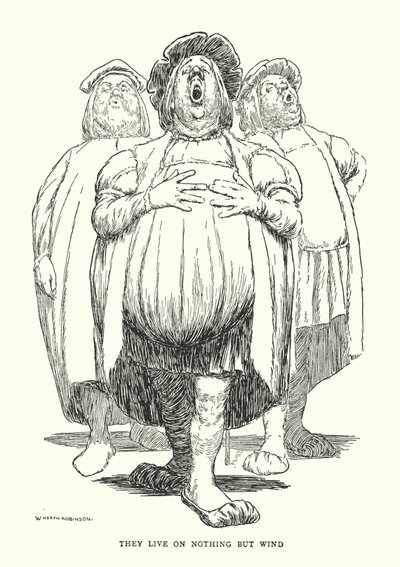 De lever af intet andet end vind (litho) af William Heath Robinson