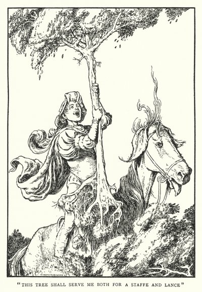 "Dette træ skal tjene mig både som stav og lanse" (litho) af William Heath Robinson