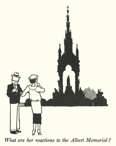 Hvad er hendes reaktioner på Albert Memorial? (litho) af William Heath Robinson