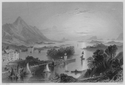 Clew Bay, fra Westport (gravering) af William Henry (after) Bartlett