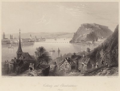 Coblentz og Ehrenbreitstein (gravering) af William Henry (after) Bartlett