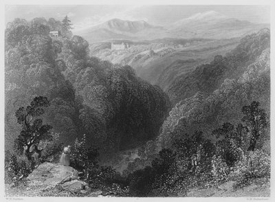Powerscourt fra Dargle, County Wicklow (gravering) af William Henry (after) Bartlett