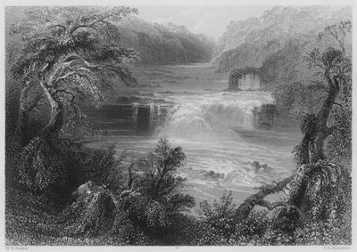 Laksespring ved Leixlip (gravering) af William Henry (after) Bartlett
