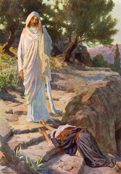 Vorherres første tilsynekomst efter hans opstandelse (farve litho) af William Henry (after) Margetson