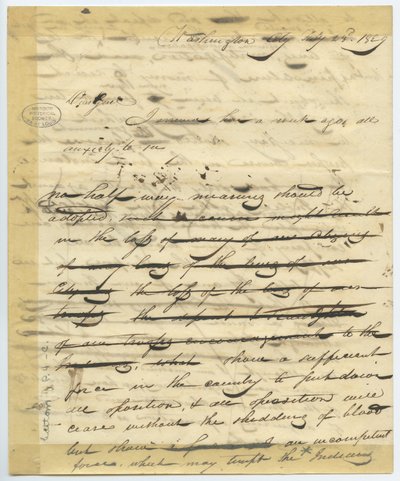 Udkast til brev til William H. Ashley, Washington, begynder -”Kære Genl, jeg ankom hertil for en uge siden. . . ” af William Henry Ashley