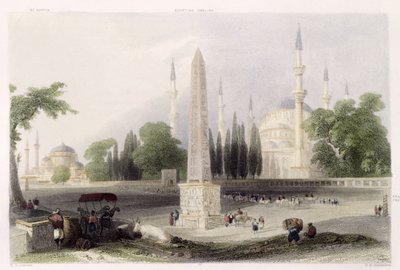 En egyptisk obelisk i Atmeidan, eller Hippodromen, Istanbul, indgraveret af G.K. Richardson, ca. 1850 (akvatinte) af William Henry Bartlett