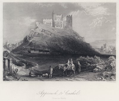 Tilgang til Cashel, fra nord (gravering) af William Henry Bartlett