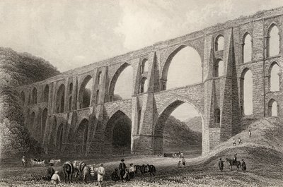 Akvædukt af kejser Valens, nær Pyrgo, Tyrkiet, indgraveret af R. Wallis af William Henry Bartlett