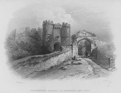 Carisbrooke Castle, Isle of Wight, Gateways og Keep (gravering) af William Henry Bartlett