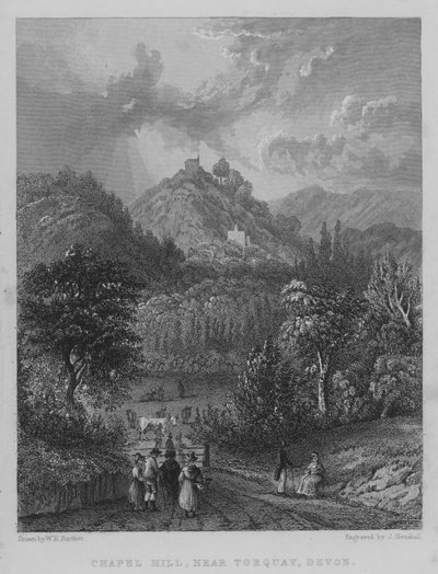 Chapel Hill, nær Torquay, Devon (gravering) af William Henry Bartlett