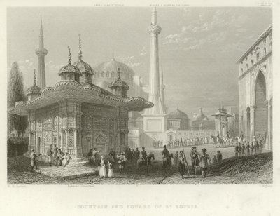 Fontæne og plads i St. Sophia, Konstantinopel af William Henry Bartlett