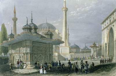 Fontæne og plads i St. Sophia, Istanbul, indgraveret af T. Higham, ca. 1850 (akvatint) af William Henry Bartlett