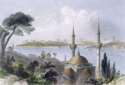 Generelt billede af Konstantinopel fra Scutari, ca. 1850 (farvet akvatint) af William Henry Bartlett
