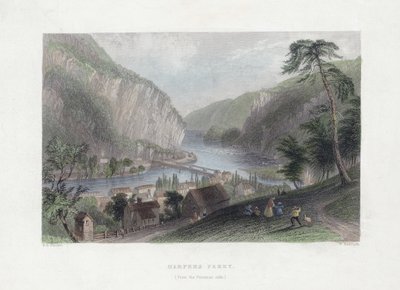 Harpers Ferry (fra Potomac-siden), pub. 1839 (håndfarvet gravering) af William Henry Bartlett