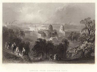 London fra Greenwich Park af William Henry Bartlett