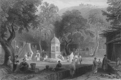 Markedsscene og springvand, Antiokia af William Henry Bartlett