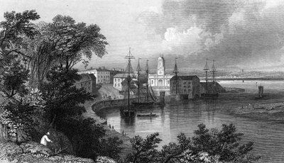 Mistley Quay, nær Harwich, Essex, indgraveret af John Rogers, 1832 af William Henry Bartlett
