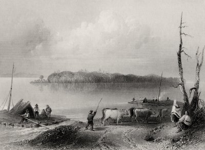 Navy Island, Niagara River, Ontario, Canada, indgraveret af Charles Coulson (1815-89) af William Henry Bartlett