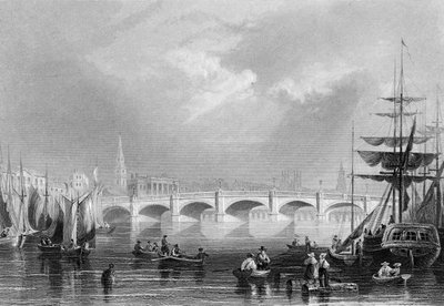New Bridge og Broomielaw, Glasgow, ca. 1840 af William Henry Bartlett