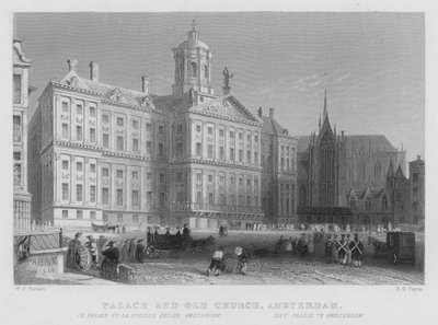 Palads og gamle kirke, Amsterdam (gravering) af William Henry Bartlett