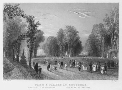 Park og palads i Bruxelles (gravering) af William Henry Bartlett