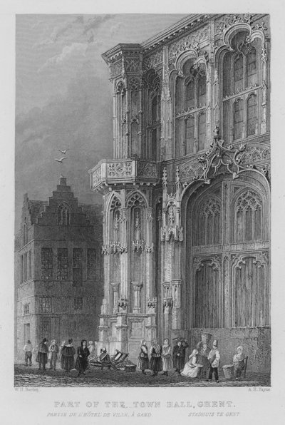 En del af rådhuset, Gent (gravering) af William Henry Bartlett