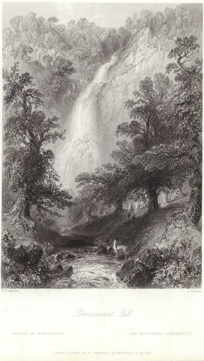 Powerscourt-faldet ved floden Dargle af William Henry Bartlett