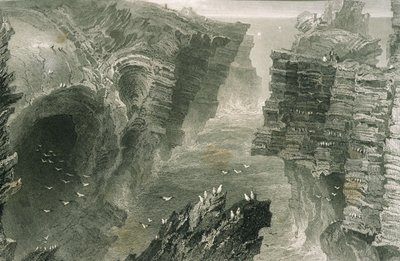 Puffin Hole ved Kilkee, County Clare, Irland, fra "Scenery and Antiquities in Ireland" af George Virtue, 1860