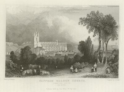 Saffron Walden Church, fra syd, Essex af William Henry Bartlett