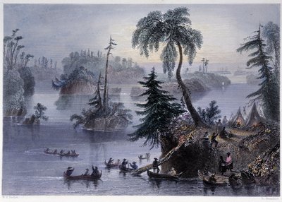 Scene blandt de tusinde øer: Camp and Boats, Mille îles - i "" canadisk sceneri illustreret" af Bartlett W. H. af William Henry Bartlett