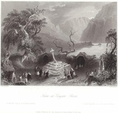 Scene ved Gougane Barra i County Cork af William Henry Bartlett
