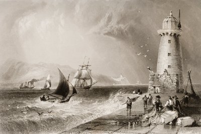South Wall Lighthouse med Howth Hill i det fjerne, Dublin, fra 