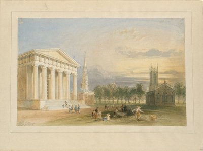 Studie til Bartletts udsigt over Yale College og Statehouse af William Henry Bartlett