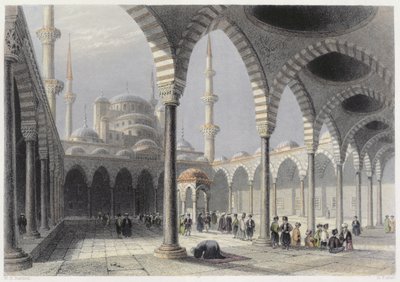 Hof i Sultan Achmets moske, Istanbul, indgraveret af S. Fisher, ca. 1850 (akvatint) af William Henry Bartlett