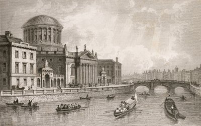 De fire retsbygninger, Dublin, graveret af Owen af William Henry Bartlett