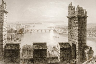 Floden Shannon og Limerick fra Cathedral Tower, Limerick County, fra "Scenery and Antiquities of Ireland" af George Virtue, 1860