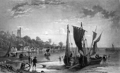 The Village of Leigh, nær Southend, Essex, indgraveret af Charles Mottram, 1833 af William Henry Bartlett