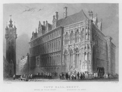 Rådhus, Gent (gravering) af William Henry Bartlett