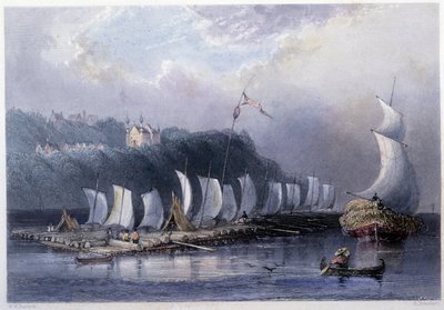 Trætransport på St Laurent ved Cap Santé - i "" canadisk landskab illustreret"" af Bartlett W. H. af William Henry Bartlett