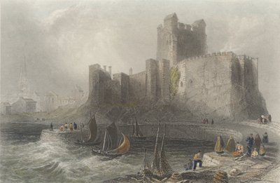Udsigt over Carrickfergus Castle (farvegravering) af William Henry Bartlett
